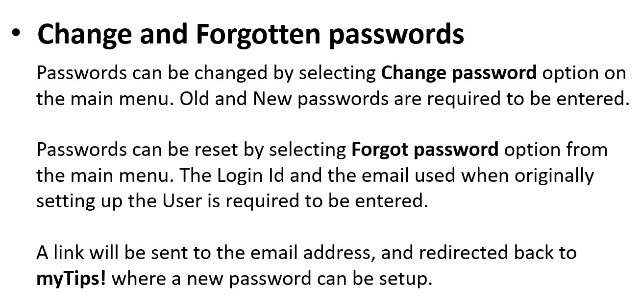 myTips Change and Forgot Password